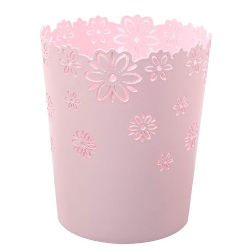 Wastebasket, Hollow Flower Shape Plastic Lidless Wastepaper Baskets Trash Can - M - Pink