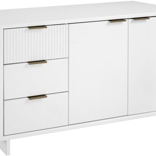 Granville 55-Inch Modern Sideboard Buffet Cabinet with Storage for Dining and Living Room Use, 3 Full Extension Soft Close Drawers and Concealed Shelves, White