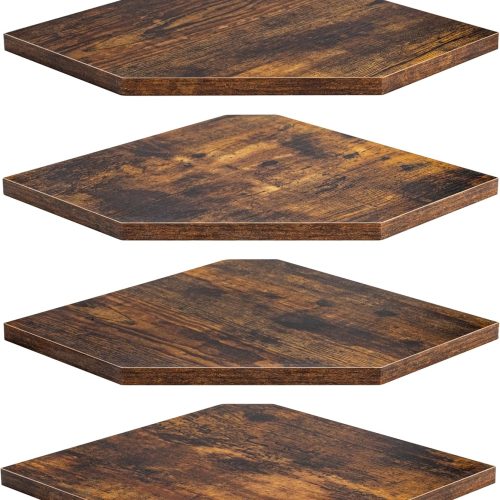 Corner Shelf Wall Mount, Floating Corner Shelves, Set of 4 Corner Wall Shelf Organizer, Rustic Wood Wall Storage Display Shelves for Living Room Bedroom Bathroom Kitchen, Rustic Brown