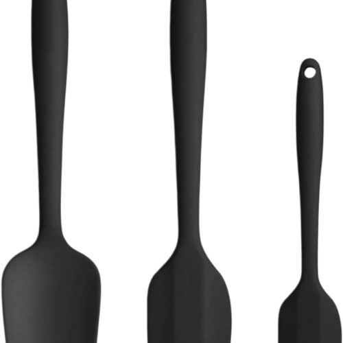 Silicone Spatula 3-Piece Set, Ergonomic Handle High Heat-Resistant Spatulas, Non-Stick Rubber Spatulas with Stainless Steel Core, Black
