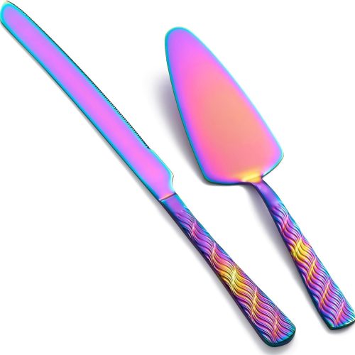 1 Rainbow Cake Cutting Set, Stainless Steel Cake Knife and Server, Cake Pie Cutter Set for Wedding, Birthday, Party