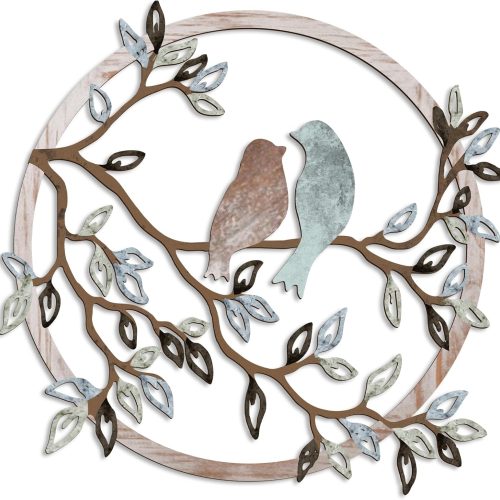 Metal Wall Art Bird on Tree Branch Silhouette Bird Hanging Ornament Porch Wall Decor for Living Room Outdoor Garden Bedroom Office Housewarming Party Decoration(Fresh Color)