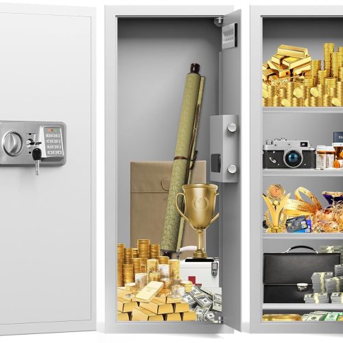33.46" Tall Sturdy Wall Safes Between the Studs 16" Centers, Fireproof in Wall Safe with Removable Shelf, Combination Lock Hidden Safe for Money Jewelry Passport Documents