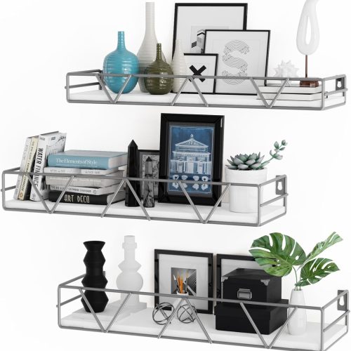 Amaoot Floating Shelves Set of 3, Home Wood Wall Shelf, Farmhouse Shelf for Bedroom, Wall Mounted Floating Shelf for Living Room, Bedroom, Bathroom, Kitchen, Office (Gray)
