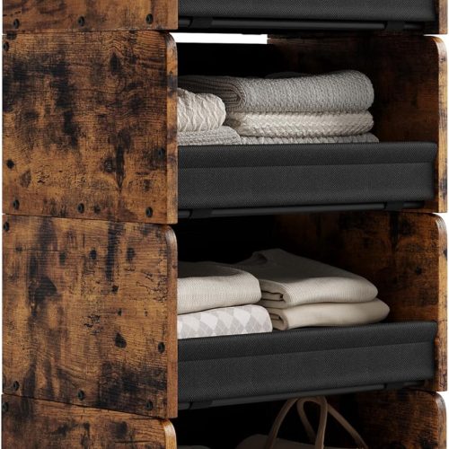 FOUCSSOMEI Closet Organizer and Storage, 4 Tier Stackable Storage Organizer, Wooden & Metal Closet Shelves, Modular Clothes Organizer, Storage Shelf, Bedroom & Closet Organization, Patent Design