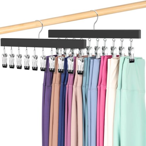 Legging Organizer for Closet, Pants Hangers with Clips Holds 20 Leggings, Jeans, Hats, Shorts, Socks, 360° Rotating Space Saving Hanging Lightweight Garment Hanger Storage 2Pcs