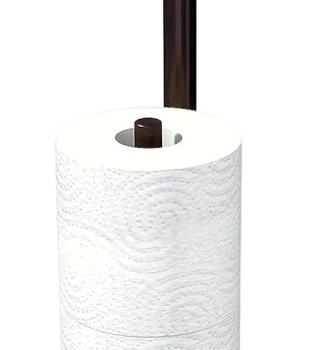 Toilet Paper Holder Free Standing with Storage 4 Rolls Stainless Steel Toilet Paper Holder Stand with Weighted Wood Grain Base Space-Saving Tissue Roll Holders for Bathroom Black & Bronze (Bronze)