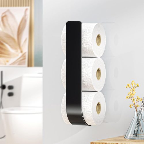 Toilet Paper Storage Wall Mount, Toilet Paper Holder Stand for 3 Rolls Tissue, Metal Extra Toilet Paper Storage Holder, Tissue Roll Holder for Rv, Bathroom,Black (1pack)