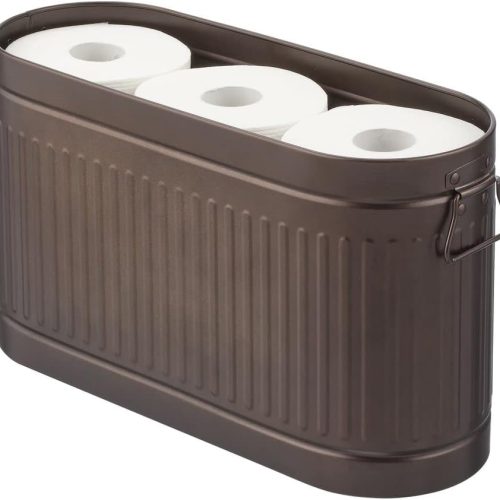 mDesign Large Steel Free Standing Toilet Paper Organizer, 6-Roll Tissue Storage Holder Container Bin for Bathroom Floor, Fits Under Sink, Vanity, Shelf, In Cabinet, or Corner Oscar Collection - Bronze