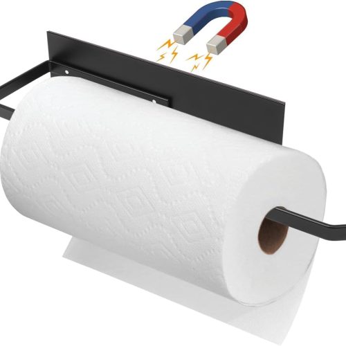 Paper Towel Holder, Magnetic Paper Towel Holder for Fridge, Toilet Paper Roll Holder Magnet Towel Rack Wall Mount Fridge Organizer for Paper Towels Rolls Bathroom Pantry RV Kitchen Storage