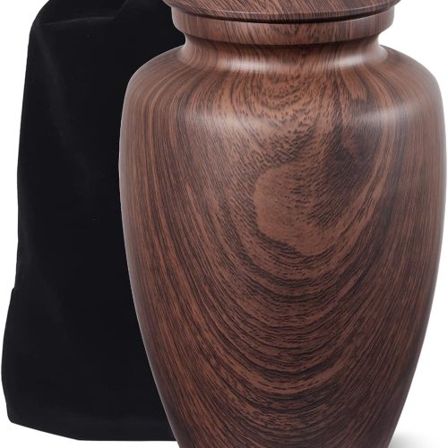 Urn for Ashes Adult Male Female,Large Aluminum Wood Grain Cremation Urn for Ashes for Men Women,Memorial Decorative Urns for Man/Dad/Father/Brother/Grandpa(Up to 200 IBS)