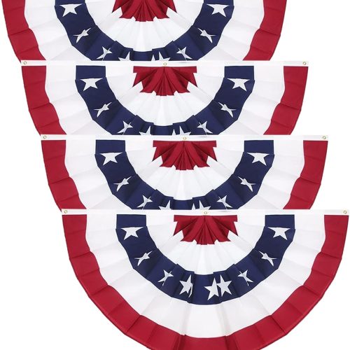 3x6 Ft American Pleated Fan Flag (Set of 4) – Patriotic Half Fan Bunting, 4th of July Memorial Day Decorations for 250th Anniversary
