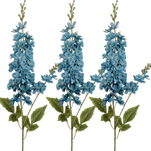 DILATATA Artificial Delphinium Faux Flowers Fake Flower Long Stem Fake Delphinium Stem Rustic Faux Flower Arrangement for Home Garden Decor-Silk Flower for Tall Vase Faux Delphinium Blue Flower 3 Pcs