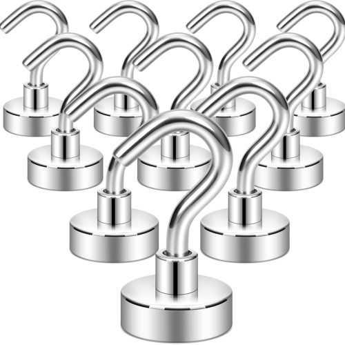 Neosmuk Magnetic Hooks, Heavy Duty 30lb+ Strong Magnet Hook for Cruise Cabins, Cruise Ship Essentials for Hanging, Metal Wall Refrigerator Hangers (Silver White, 10 Pack)