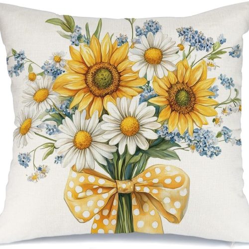 AACORS Summer Pillow Cover 18x18 Inch Sunflower Daisy Decor Floral Farmhouse Seasonal Pillow Case Decorations for Home Sofa Couch