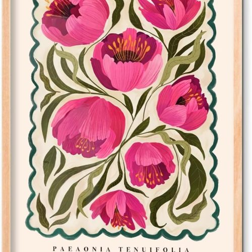 JQ7OL Floral Wall Art Peony Poster Flower Canvas Decor Wildflower Prints Bright Colourful Painting Botanical Pictures Bedroom Living Room Bathroom Nursery Pop Prints 12x16 in Unframed