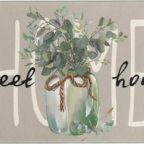 Spring Door Mat,Home Sweet Home Leaves Indoor Outdoor Non-Slip Doormat,Entryway Front Porch Summer Welcome Mat Grey for Entrance Decor,30'' x 17''