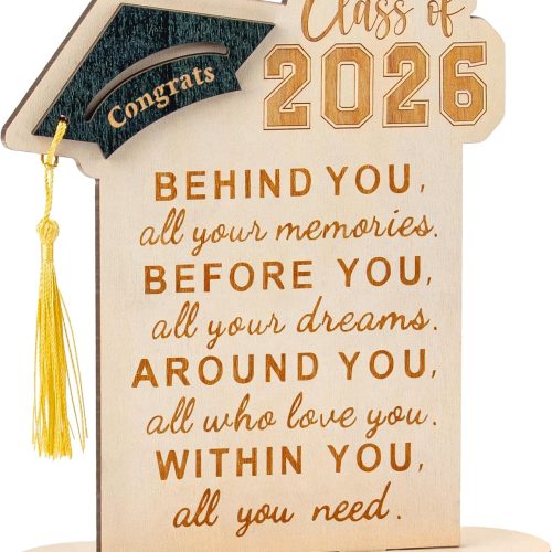 Graduation Decorations, Graduation Gifts for Class of 2026, Graduation Quote Wood Sign Desk Decor, Positive Behind You All Your Memories Wood Plaque with Stand Desk Decoration Grad Gift