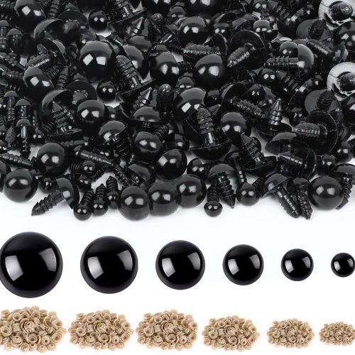 UPINS 600 Pieces 6-16MM Safety Eyes with Washers Black Plastic Safety Eyes for Amigurumi Doll Crochet Eyes for DIY Crafts Stuffed Animals Making Supplies