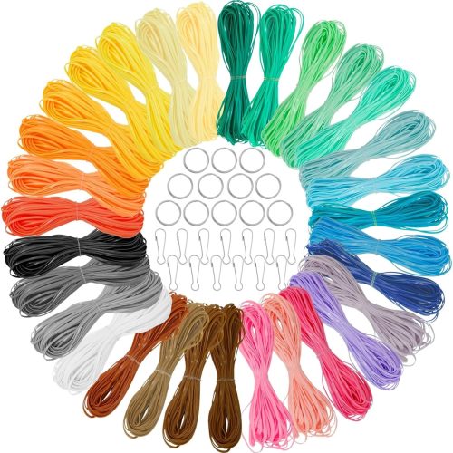 Juvale Lanyard String Kit - Boondoggle String & Gimp Cord - DIY Lanyard Bracelet & Keychain Making Kit - Plastic Lacing Cord for Arts & Crafts - 31 Colors, 2.5 mm x 40 Ft, 31-Pack, 15 Rings & 15 Hooks
