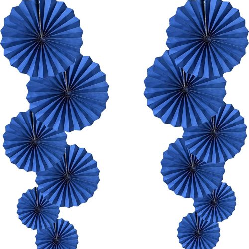 HQZ Blue Party Hanging Fans DIY Set - 12pcs Paper Fans, Pinwheels, Craft for Wedding, Birthday, Christmas Party Decoration