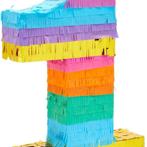BLUE PANDA 1st Birthday Pinata - 16.5 x 11 x 3 In, Multicolor Corrugated Paper - Rainbow Pinata for 1st Birthday Decorations, Fiesta Party Decoration & Rainbow Party