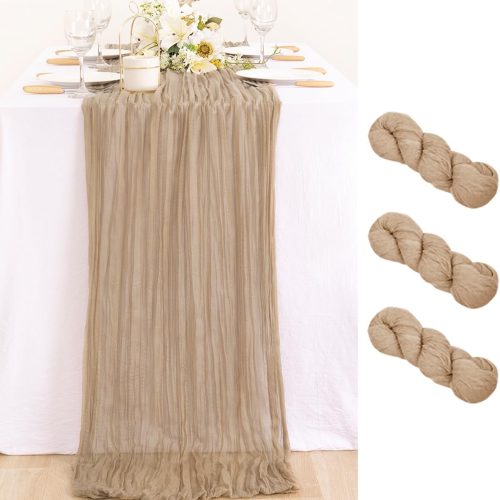 MLMC 3 Pack Nude Cheesecloth Table Runner 10ft Boho Rustic Gauze Taupe Cheese Cloth Table Runner Neutral Decor 35x120 Inches for Wedding Reception Outdoor Party Decor