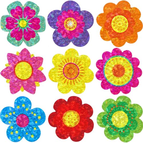Ceiba Tree 500Pcs Glitter Flower Stickers for Kids Spring Summer Foil Shiny Floral Label Roll Sticker for Envelopes Cards Party Supply Decoration Teacher Reward