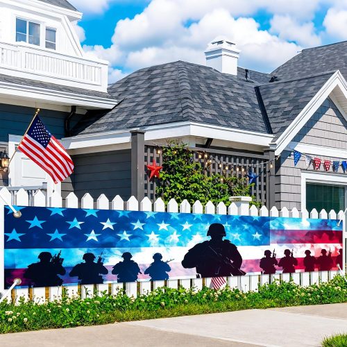 BlissYard Patriotic Banner 118 x 20 inch Veterans Day American Independence Day Decorations Patriotic Banner for Outside American Flag Banner Memorial Day Veterans Day Outdoor Decorations for Yard Fence Porch