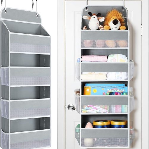 Over The Door Organizer, Heavy Duty Hanging Organizers and Storage with 4 Large Capacity Pockets, Swing-Proof Behind The Door Storage for Bathroom Nursery Bedroom Dorm Closet, Grey,1Pc