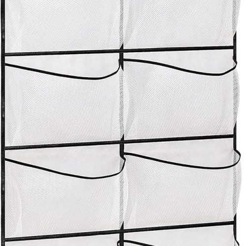 1 Over The Door Shoe Organizer 12 Large Mesh Pockets Boots Hanging Storage Shoe Rack for Closet White