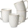 Coffee Mugs Set of 4, 16 Oz Ceramic White Cups with Handles, Embossed Cups for Latte Cappuccino Mocha, Dishwasher Microwave Safe, Gift Set for Coffee Lovers
