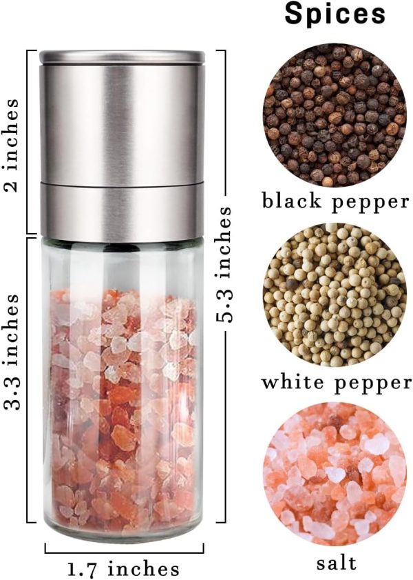 2 Salt Grinder Pepper Mill, Refillable, Adjustable Coarseness Black Pepper Grinder, Stainless Steel Sea Salt Shaker with Ceramic Rotor(Seasoning not included)
