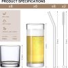 12 Pack ] Glass Cups with Glass Straws, 12oz Highball & Rock Drinking Glasses, Everyday Drinkware Glasses Set, Cute Tumbler Cup, Kitchen Glasses for Iced Coffee, Water, Beer, Cocktail, Whiskey Gift.