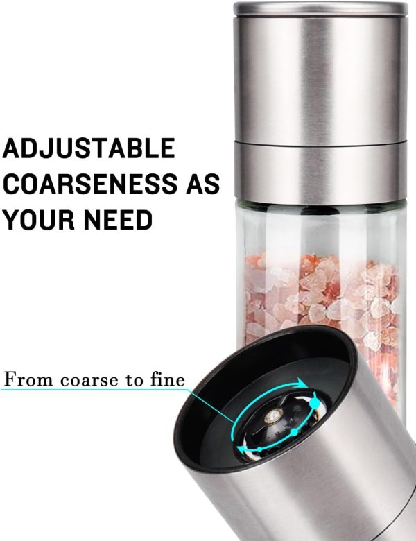 3 Salt Grinder Pepper Mill, Refillable, Adjustable Coarseness Black Pepper Grinder, Stainless Steel Sea Salt Shaker with Ceramic Rotor(Seasoning not included)