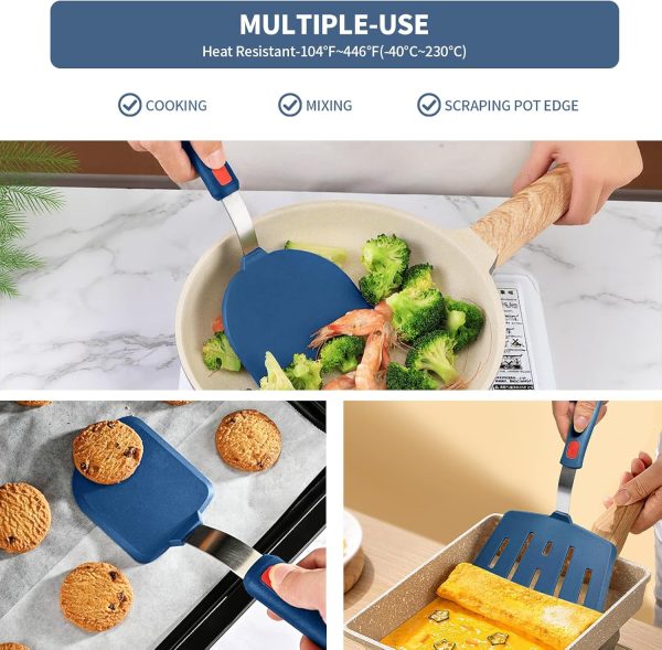 Silicone Spatula Turner Set of 3, Heat Resistant Large Wide Spatula for Pancake, Silicone Fish Spatulas Flipper for Cooking & Non-stick Cookware, BPA Free Rubber Cooking Untensil Set