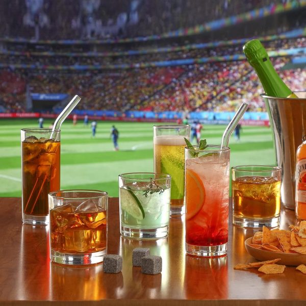 12 Pack ] Glass Cups with Glass Straws, 12oz Highball & Rock Drinking Glasses, Everyday Drinkware Glasses Set, Cute Tumbler Cup, Kitchen Glasses for Iced Coffee, Water, Beer, Cocktail, Whiskey Gift.