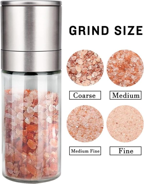 4 Salt Grinder Pepper Mill, Refillable, Adjustable Coarseness Black Pepper Grinder, Stainless Steel Sea Salt Shaker with Ceramic Rotor(Seasoning not included)