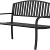 Garden Bench, 50" Outdoor Bench, 660LBS Wrought Iron Porch Bench, Patio Bench with Armrests for Garden Lawn or Yard, Black