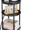 CT0426051JS_1 Small Round Side Table with Charging Station for Small Spaces, 3-Tier Accent Table with USB Ports & Power Outlets, Sofa Corner Tea Table for Living Room Nightstand Bedroom Apartment (Black)
