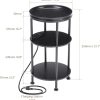 CT0426051JS_2 Small Round Side Table with Charging Station for Small Spaces, 3-Tier Accent Table with USB Ports & Power Outlets, Sofa Corner Tea Table for Living Room Nightstand Bedroom Apartment (Black)
