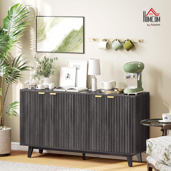 CT0426837JS_2 HOMCOM Fluted Sideboard Buffet Cabinet, 55" Modern Accent Console Cabinet with 4 Doors, 2 Adjustable Shelves and 5 Wood Legs, Dark Gray
