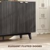 CT0426837JS_4 HOMCOM Fluted Sideboard Buffet Cabinet, 55" Modern Accent Console Cabinet with 4 Doors, 2 Adjustable Shelves and 5 Wood Legs, Dark Gray