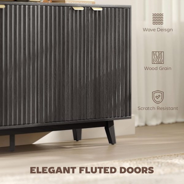 CT0426837JS_4 HOMCOM Fluted Sideboard Buffet Cabinet, 55" Modern Accent Console Cabinet with 4 Doors, 2 Adjustable Shelves and 5 Wood Legs, Dark Gray