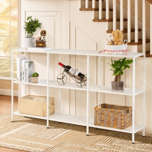 DCLRN 3 Tier Metal Console Table,Sofa Table Behind Couch,Narrow Long Shelf with Storage for Entryway,Narrow Entrance,Hallway,Living Room (White, 55 Inch)