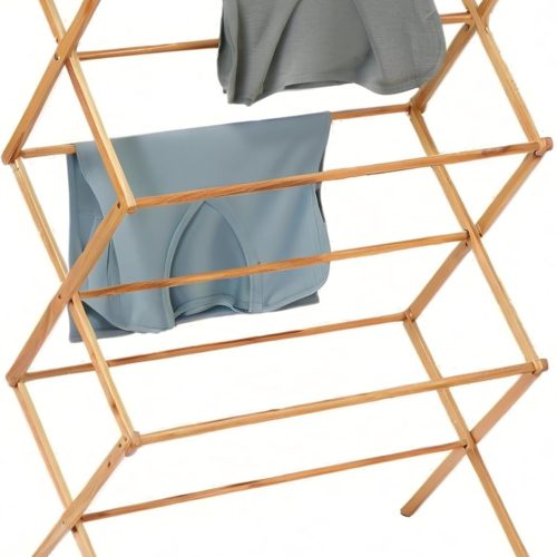Collapsible Bamboo Drying Rack – Foldable Laundry Drying Stand for Indoor/Outdoor Use – Space-Saving Clothes Rack for Towels, Blankets & Delicates