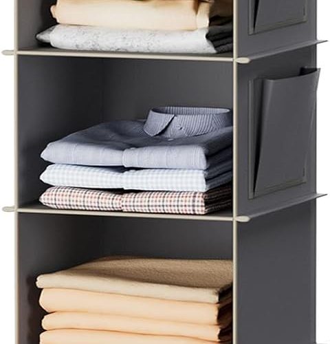 YOUDENOVA Hanging Closet Organizer and Storage, 6-Shelf Closet Hanging Storage Shelves, Grey