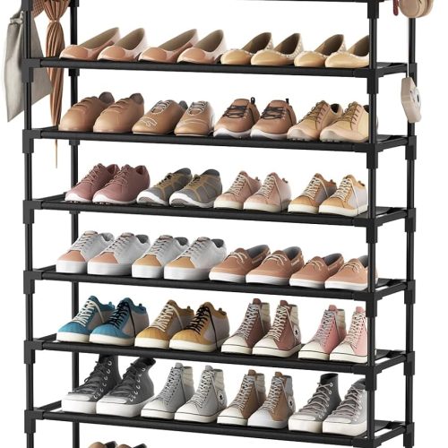 VTRIN 10 Tier Shoe Rack Tall Large Capacity Wide Shoe Organizer with Two Hooks Sturdy Metal Shoe Shelf for Entryway, Closet, Bedroom