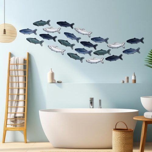 Blulu 20 Pcs Summer Metal Fish Wall Decor Fish Wall Art Coastal Decor Nautical Marine Sculpture Modern Beach Themed Ocean Decoration for Bedroom Living Room(Vintage Color)