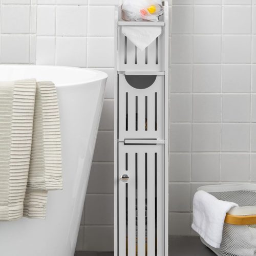 CT0434369JS_1 AOJEZOR Bathroom Storage Cabinet: Small Bathroom Storage Cabinet - Toilet Paper Holder Fit for Mega Roll,White